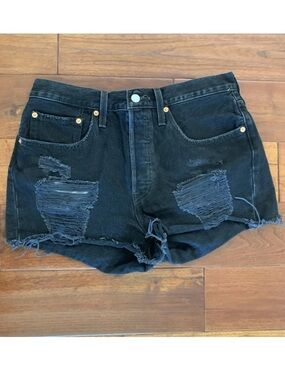 Levi’s 501 Shorts Womens 30 Black High Rise Cut Off Distressed Denim